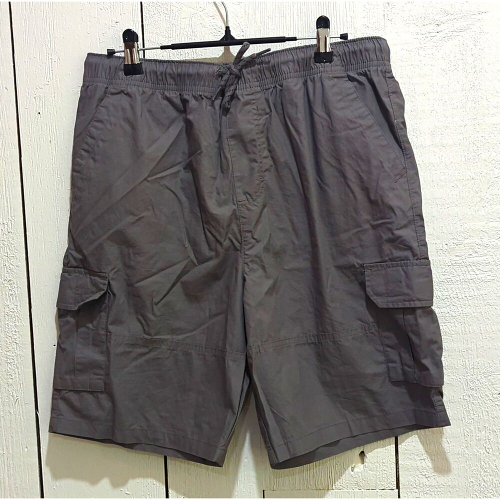 Wonder Nation Boys Gray Solid Cargo Shorts L Elastic Waist Drawstring